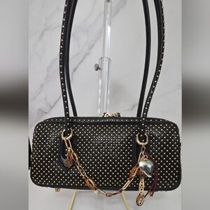 Rebecca Minkoff Black Studded Shoulder Bag with Gold Hardware + charm.